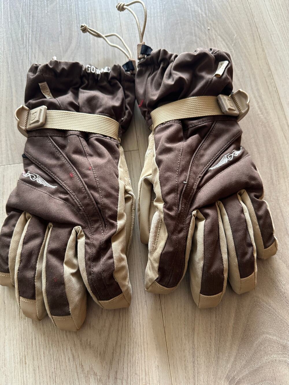 Vintage Burton GORE-TEX Snowboard Gloves Brown Tan Winged Logo Y2K Winter
